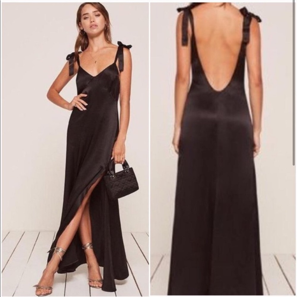 Reformation Tanya Dress 100% Silk Black Size Med